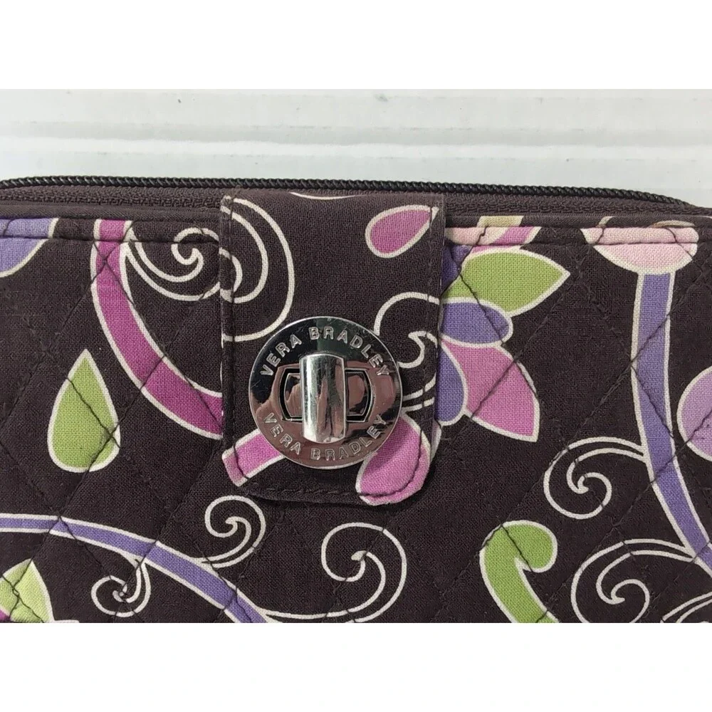 VERA BRADLEY Brown Multi-color Quilted Floral Zip Around Wallet EUC